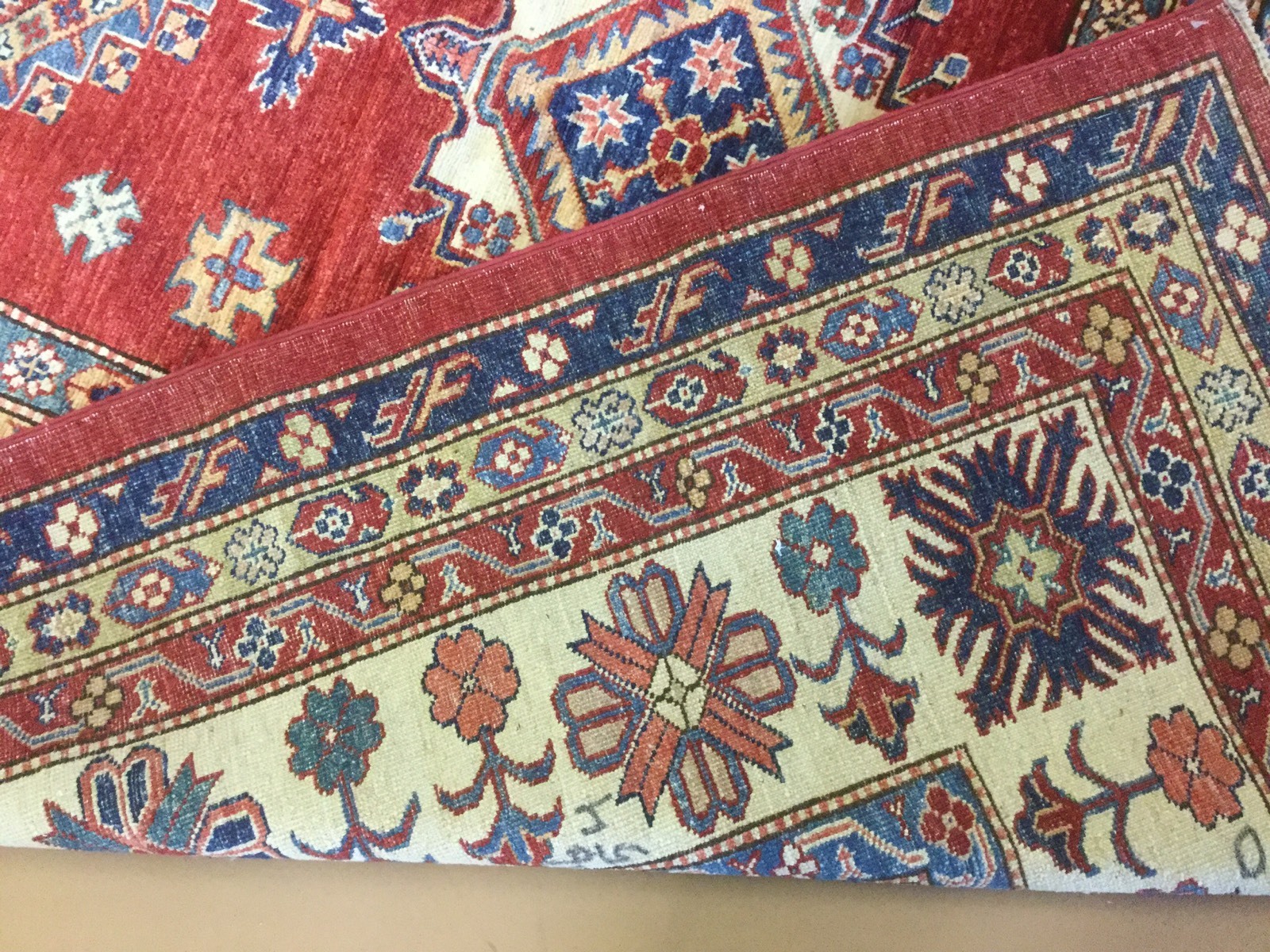 13′.5″ X 17′.3″ Red Oversized Fine Geometric Oriental Rug Hand Knotted Wool