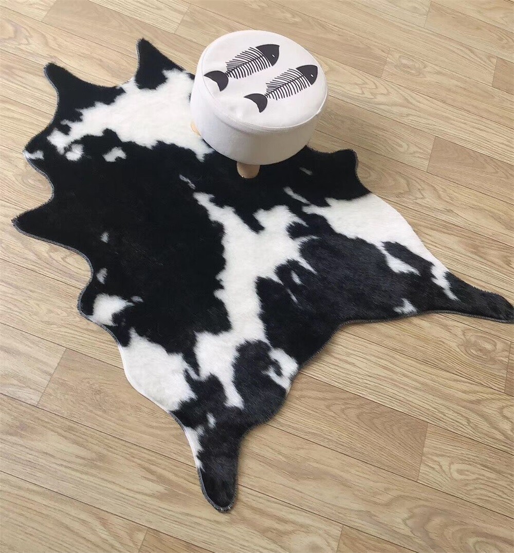 Cow Print Area Rug Faux Hide Carpet Animal Print Door Mat Soft Living Room Decor