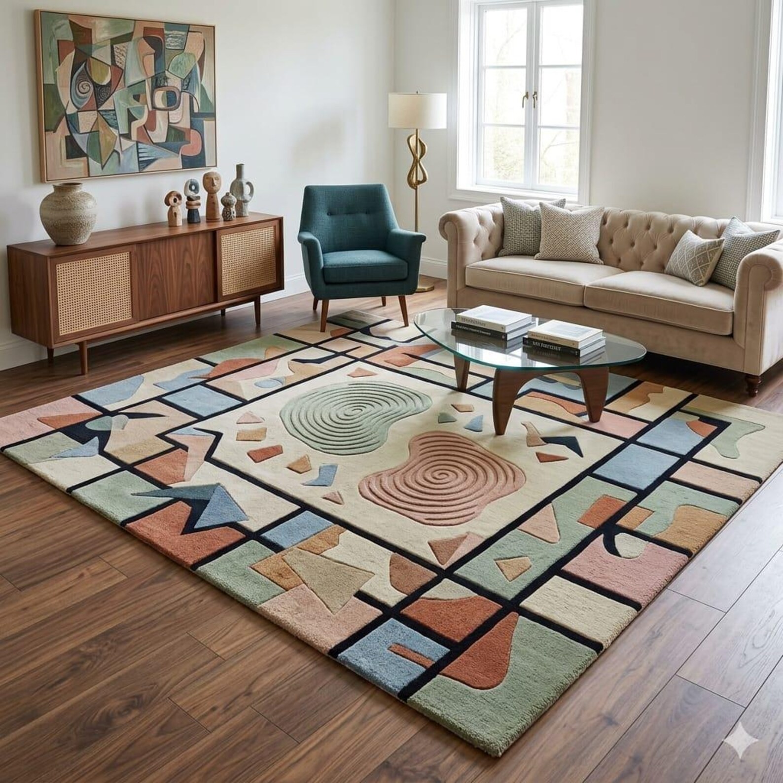 Hand Tufted Abstract Area Rug, Modern Geometric Wool Rug, Luxury Living Room Rug