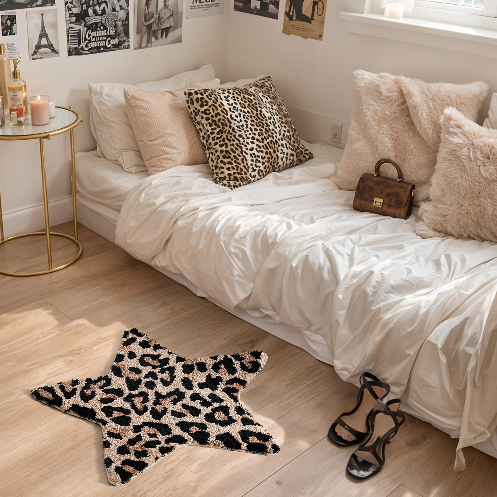 Cheetah Print Star Rug, 27.6″ Leopard Room Decor Area Rug for Bedroom and Liv…