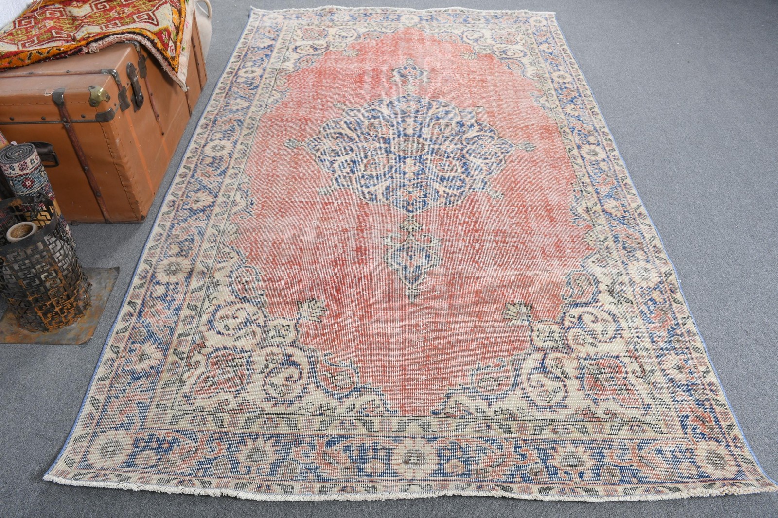 5,4×8,8 ft Large Vintage Rug, Turkish Rug, Red Blue Floral Wool Rug