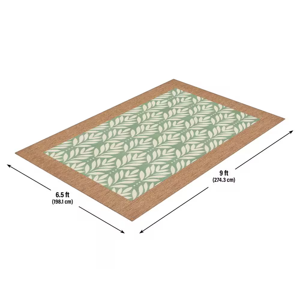 Green 6 Ft. X 9 Ft. Indoor/Outdoor Leaf Layering Area Rug