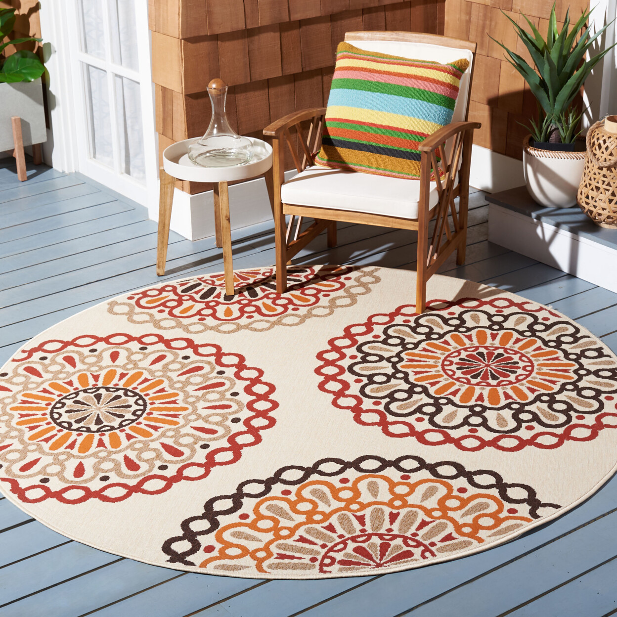 SAFAVIEH Outdoor VER092-0313 Veranda Collection Creme / Red Rug
