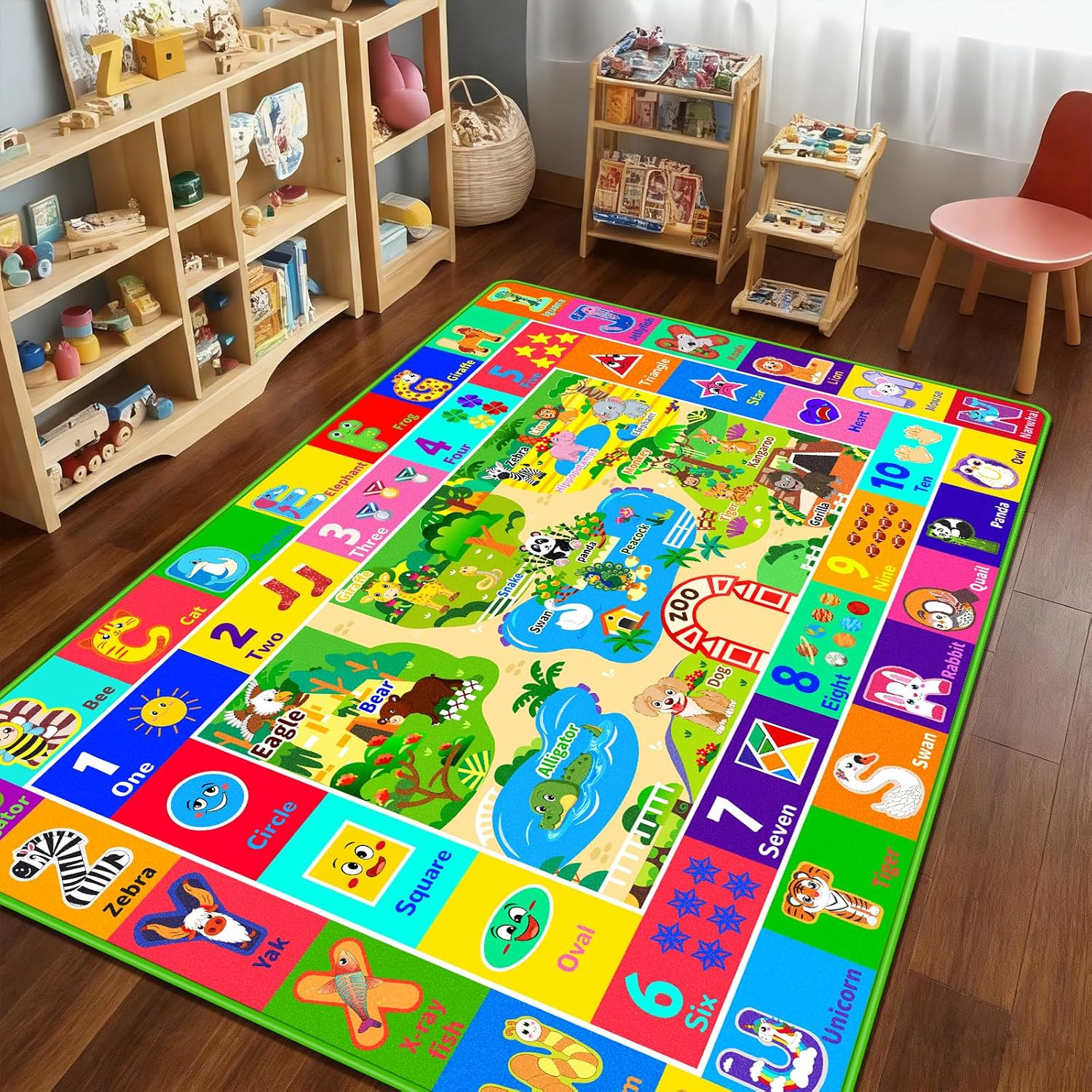 Kids Rug for Playroom, Soft & Non-Slip Educational Rug with ABC, Animals, Number