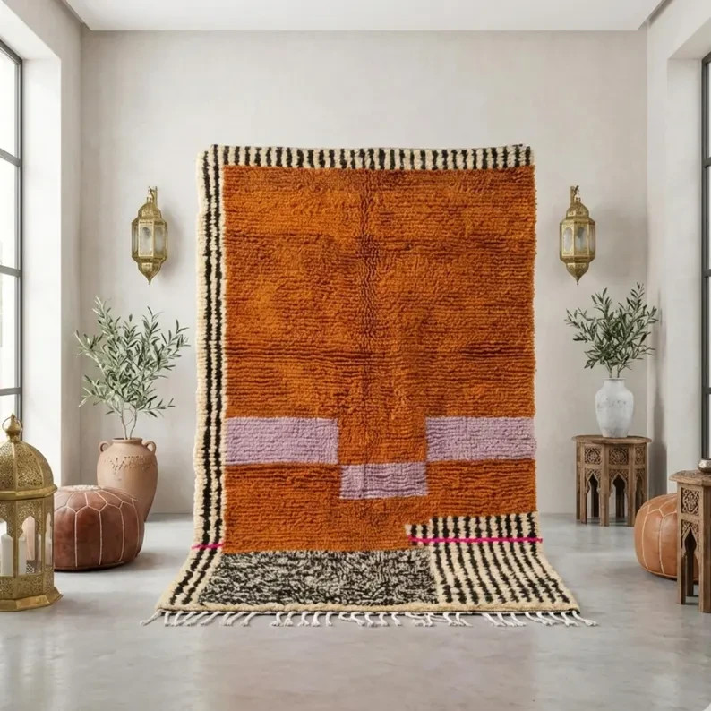 Moroccan Rug 8×10 – Handmade Wool Berber – Modern Boho Living Room Carpet