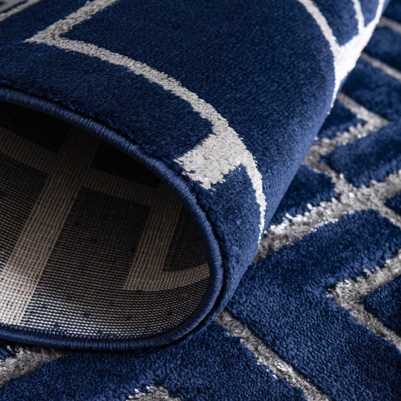 Unique Loom Glam Collection Area Rug – 3 3 Round Navy Blue Silver/ Silver