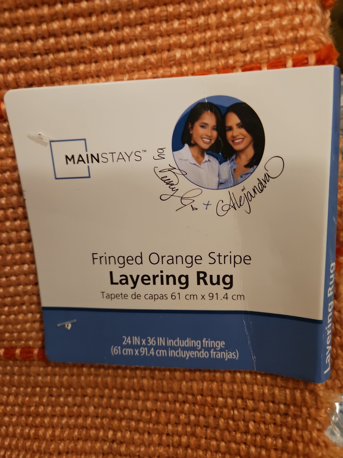 Mainstays By Becky G + Alejandra Fringed Orange Stripe 24in x 36in Layering Rug