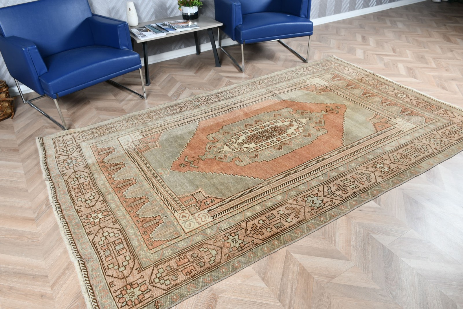 Turkish Vintage Rug, 5,4×9 ft Rug, Brown Large Moroccan Rug