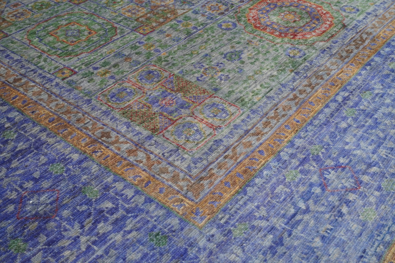 5×7 ft Blue Mamluk Afghan Hand Knotted Wool Medallion Rug