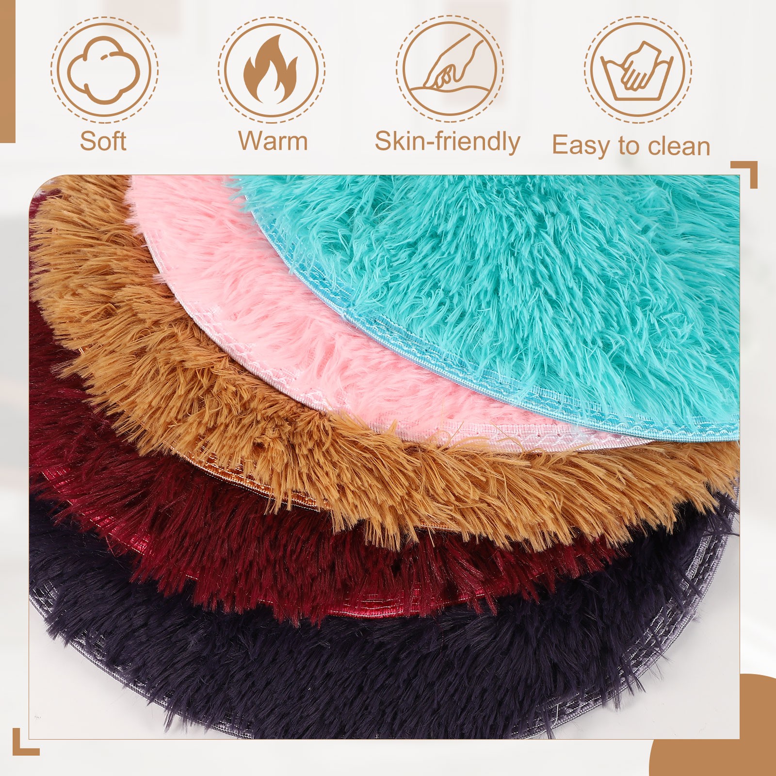 Round Rugs for Bedroom, 1.2 ft Circle Area Rug, Round Fluffy Carpet, Gray Purple