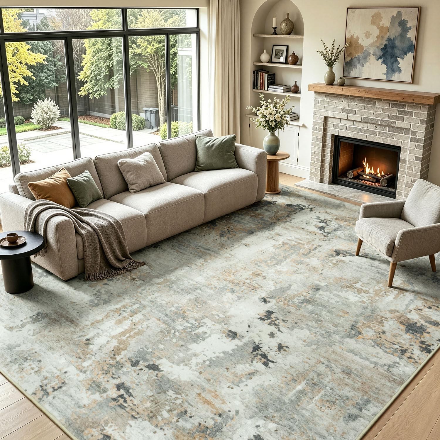 8×10 Area Rugs for Living Room, Abstract Neutral Large Washable Rug, Indoor S…