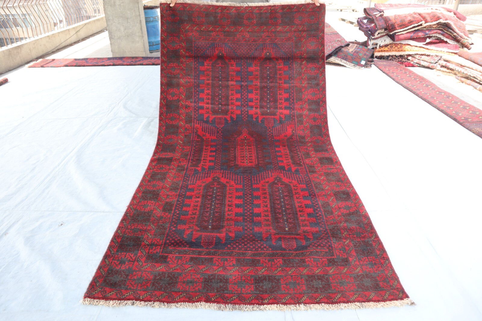 4×8 ft Antique Turkmen Geometric Rug, Red Gray Oriental Rug, Tribal Vintage rug