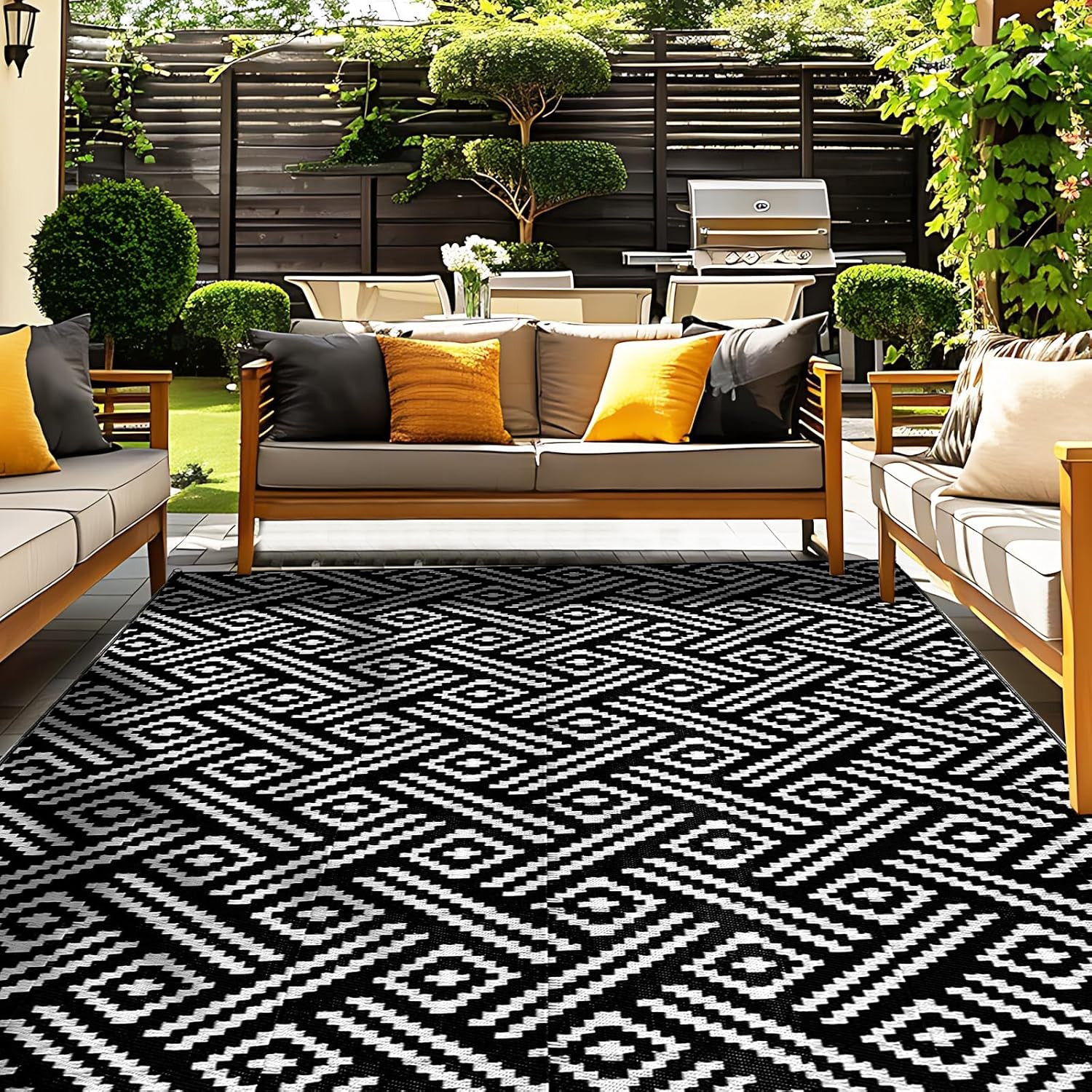 Outdoor Rug 5X7 Ft, Waterproof Outdoor Plastic Straw Rug for Patio, Reversible O