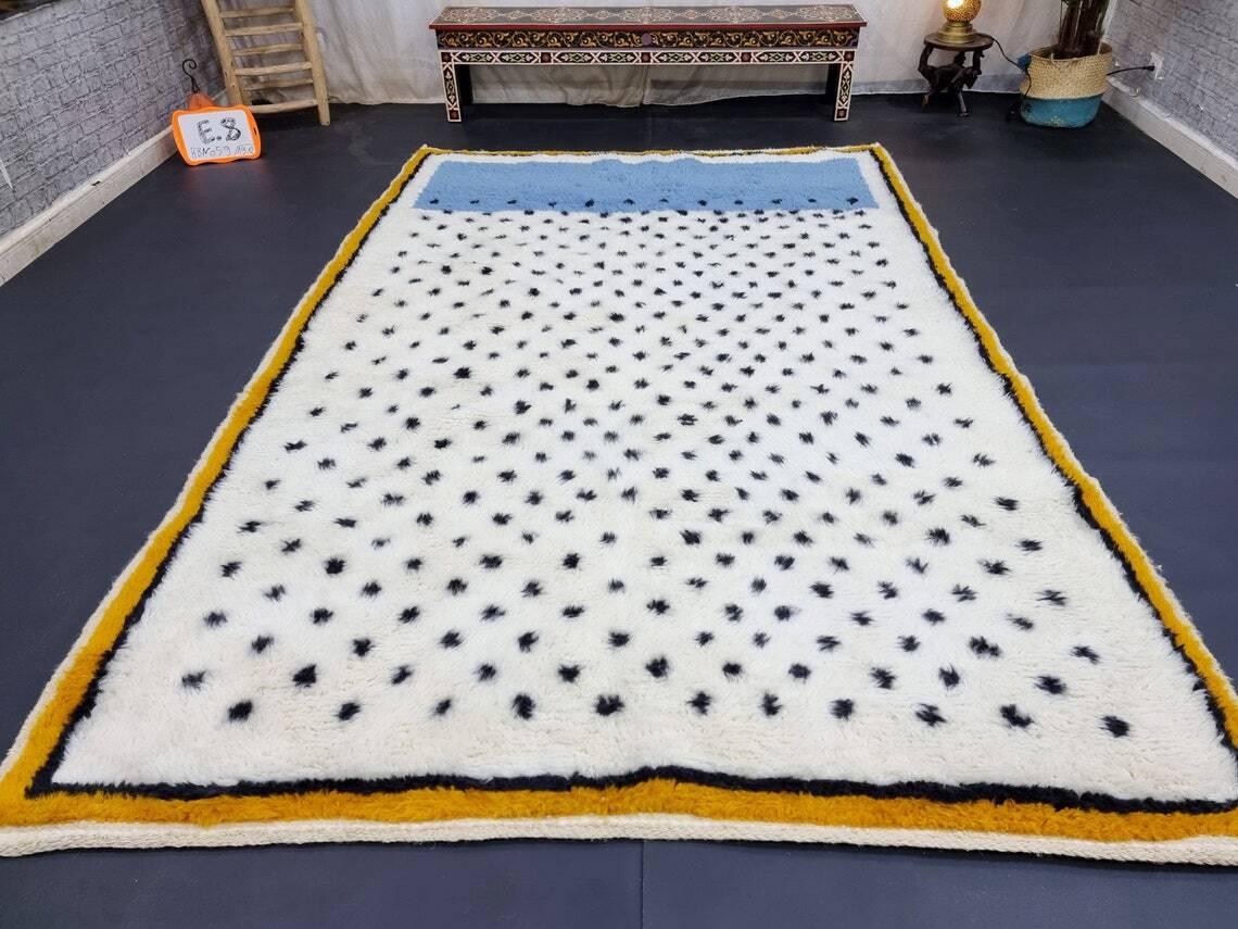 MADE TO ORDER – Moroccan Handmade Beni Ourain Rug Wool Berber Dotted Blue Rug