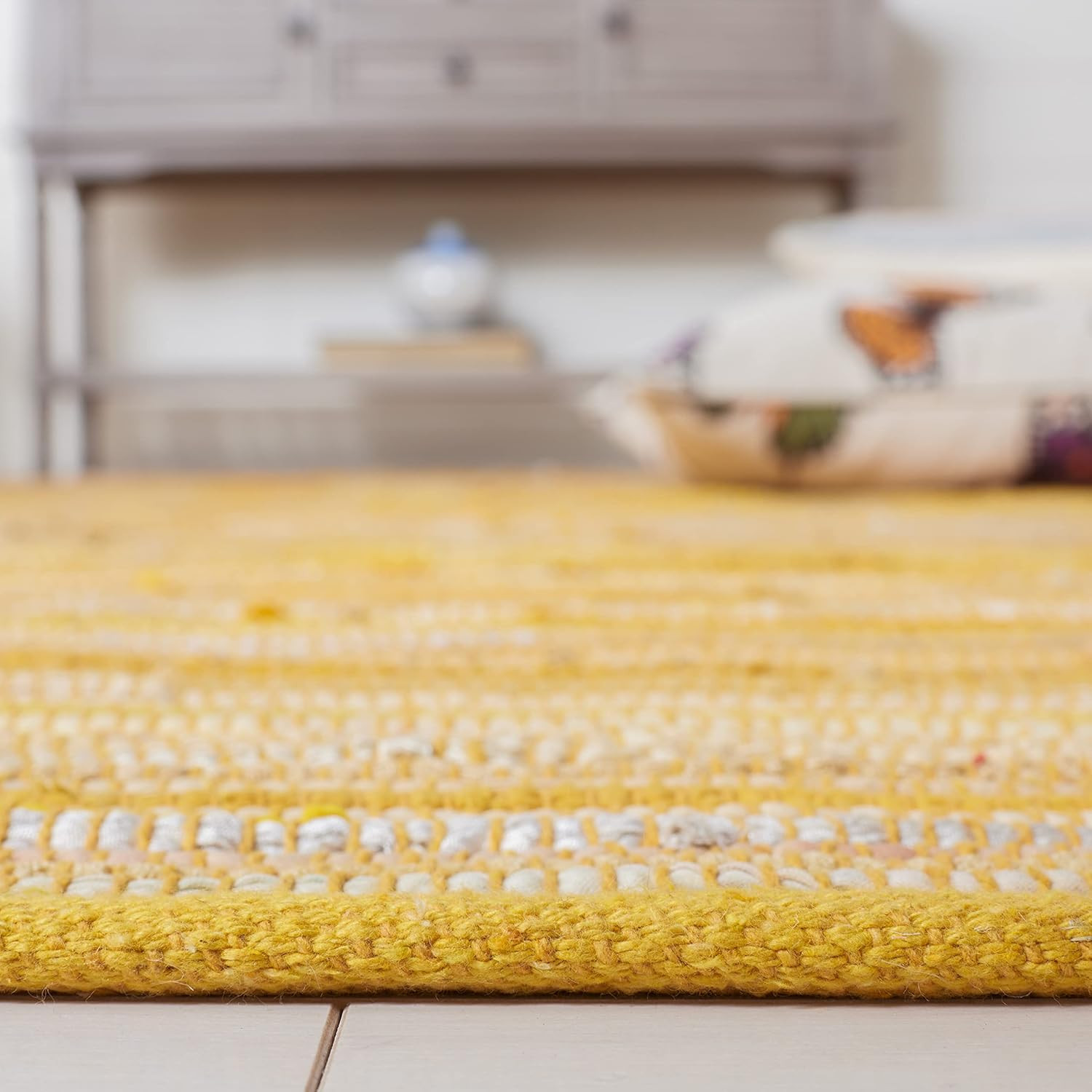 Handmade 8×10 Area Rug – Boho Stripe Cotton, Yellow & Multi for Any Space