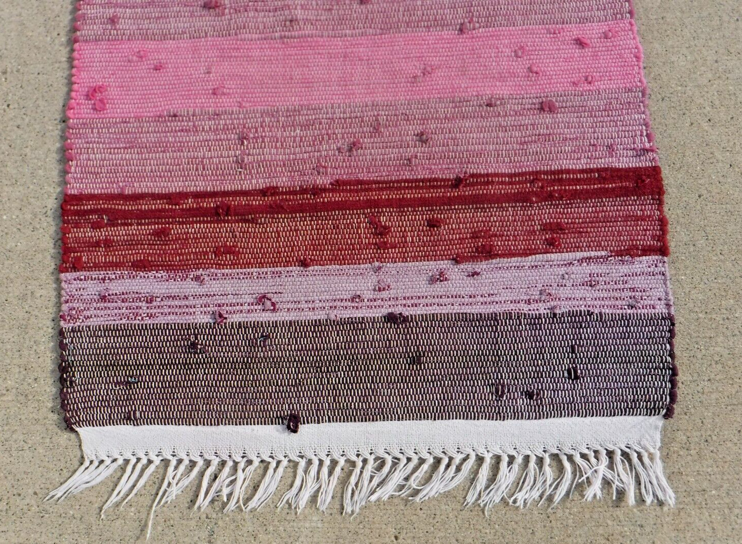 Handmade Rag Rug 42″ x 25.5″~Pinks~Reds~Wines~Vtg Farmhouse~Ranch~Midwest USA!