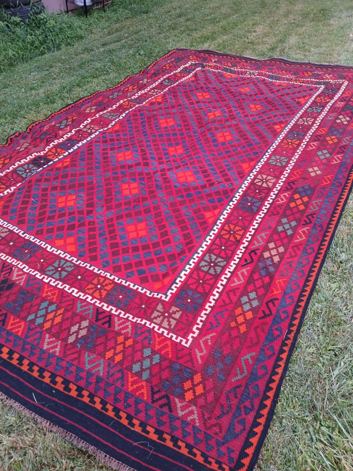 9×14 Ft Red Handwoven Killim, Vegetable-dyed Flatweave Area Rug Kilim Carpet.
