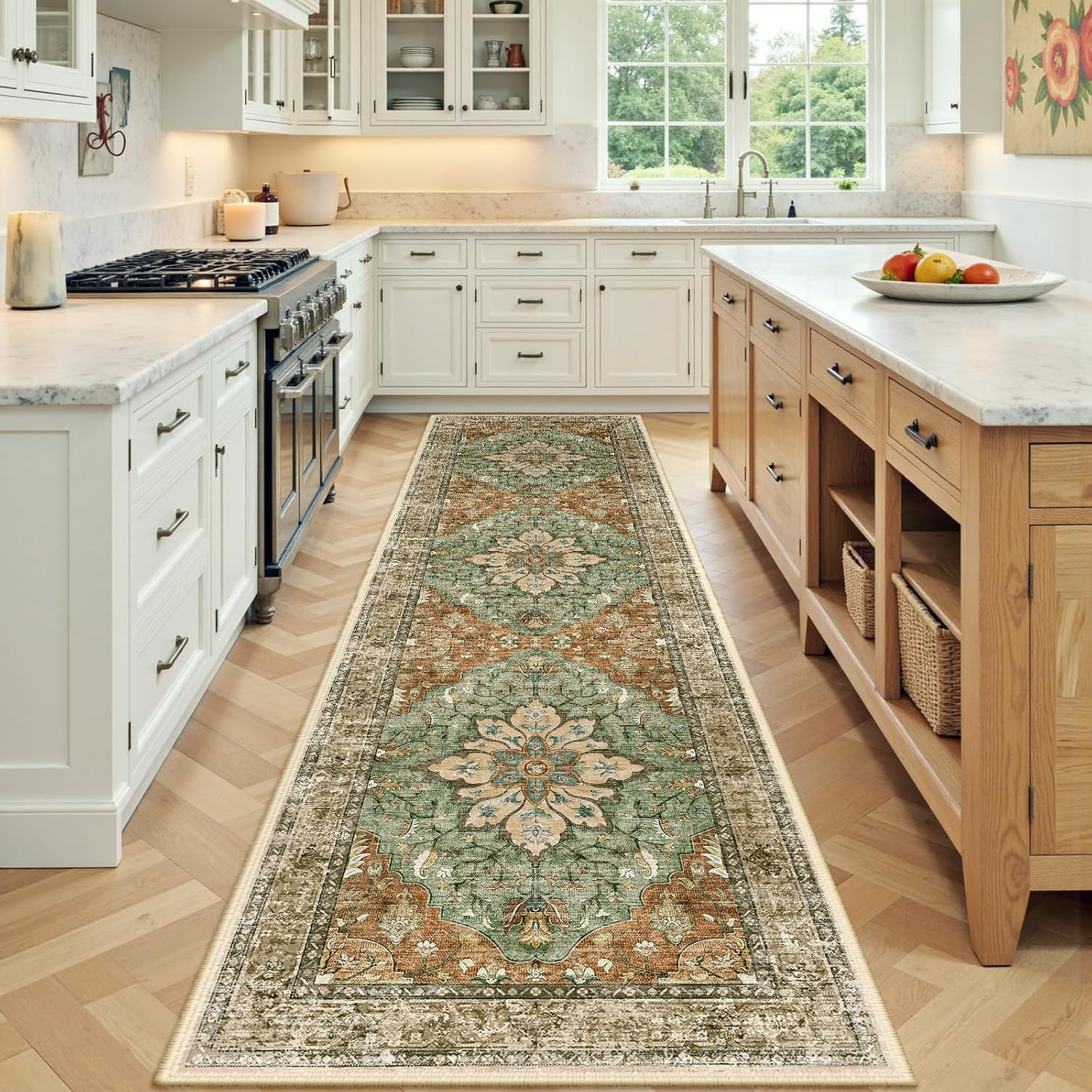 Area Rugs Runner 2’X8′ Washable Non-Slip, Floral Vintage Distress Medallion Carp