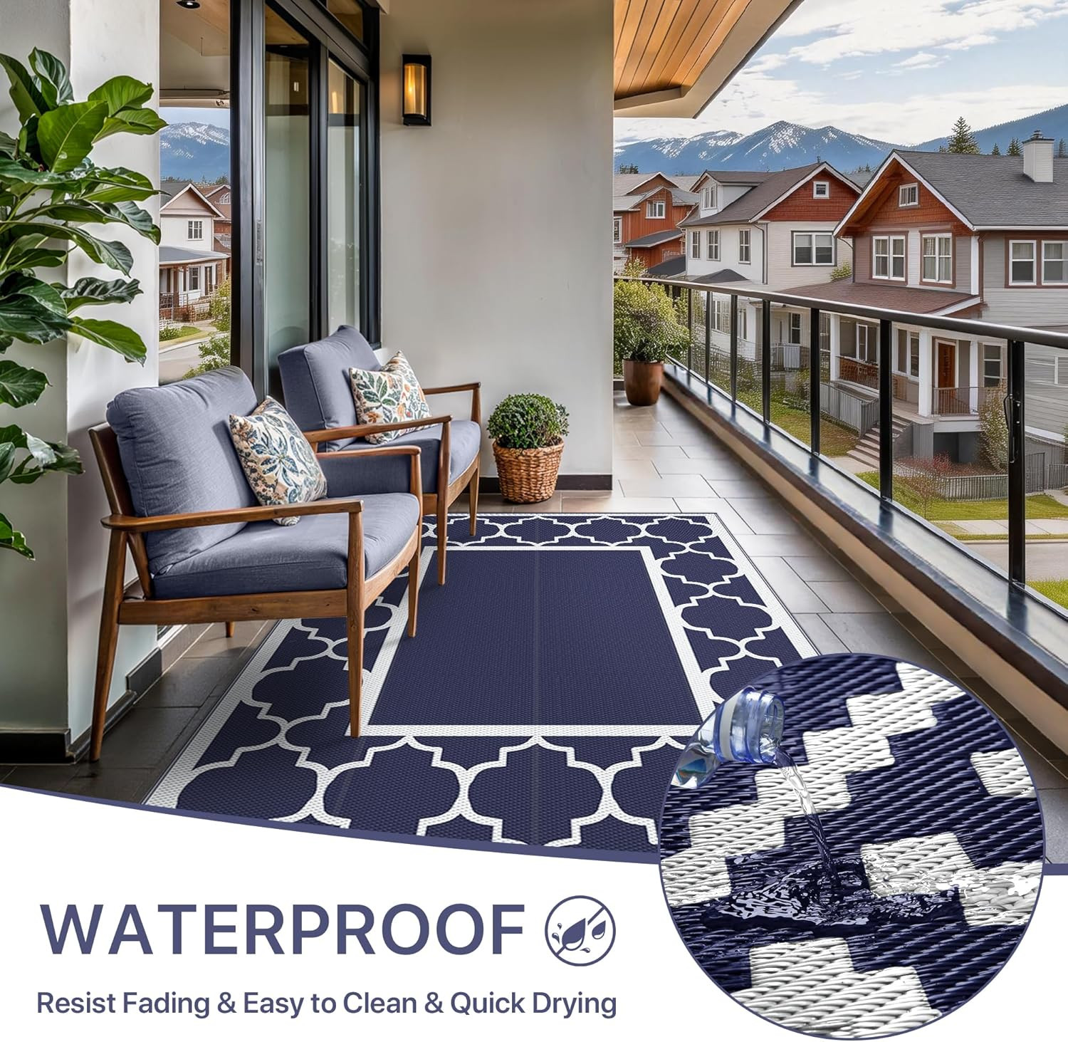 ‘ X ‘ Outdoor Rug Waterproof for Patio Decor, Foldable Reversible Plastic Straw