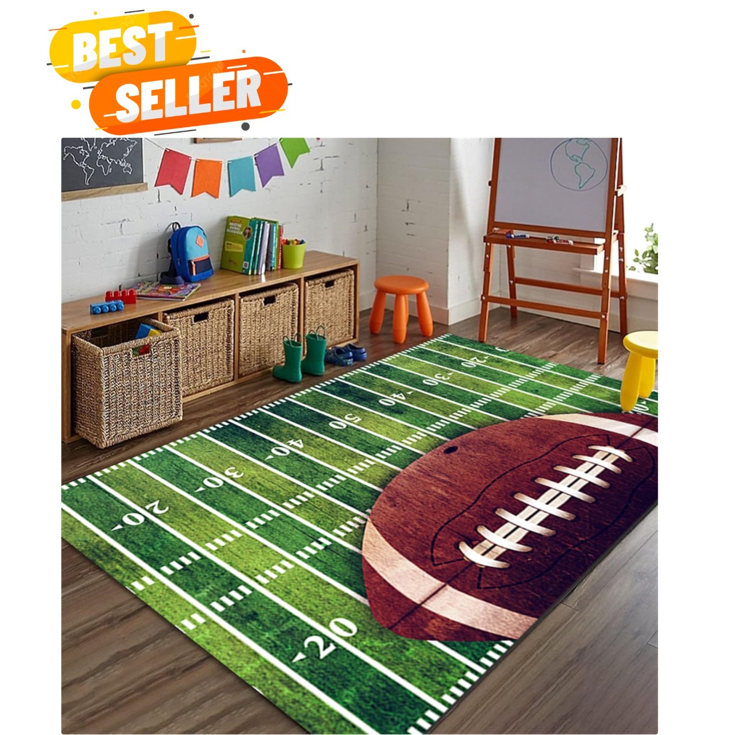 Sports Field Area Rug, Football Rug, American Style Retro Football Home Decor…