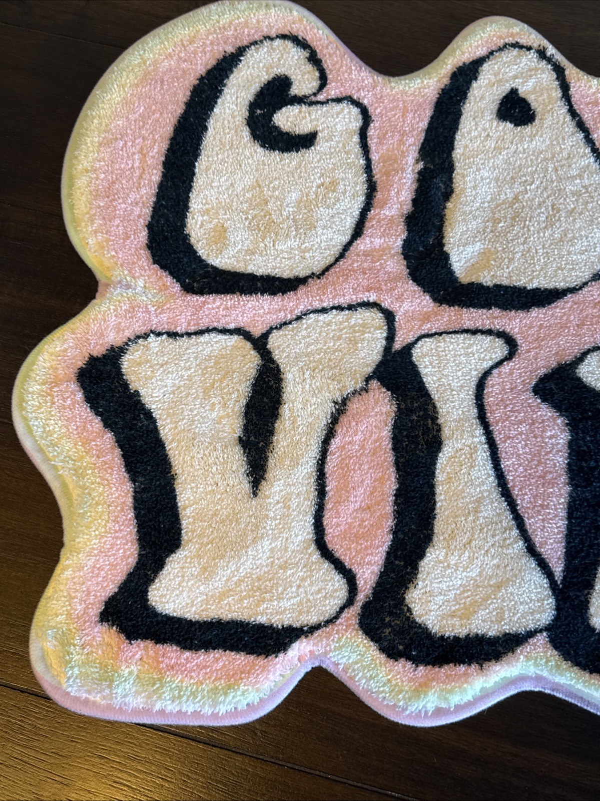 Good Vibes Carpet, Rug, Mat, Super Soft, Colorful, Fun Light Pink Yellow Green
