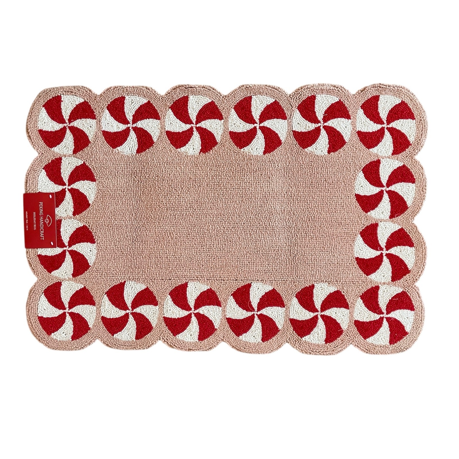 Peking Handicraft Peppermint Swirl Hook Rug 2×3 Holiday Pink Red White Wool New