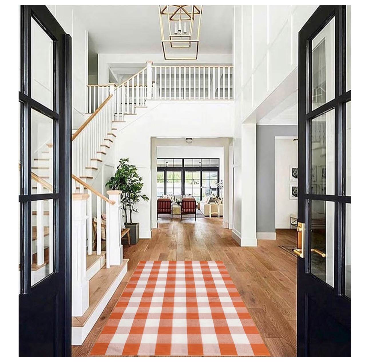 Buffalo Plaid Outdoor Rug Doormat 2′ x 6′ Black/White Checkered Porch mat
