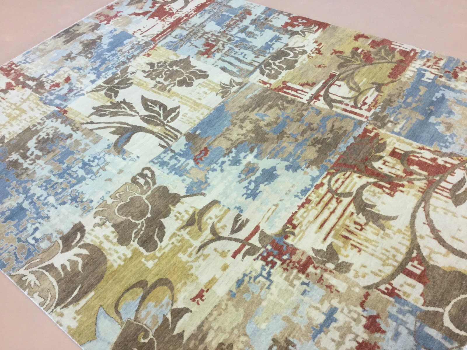 8′ x10′ Modern Beige Brown Blue Hand Knotted Oriental Area Wool Rug Floral