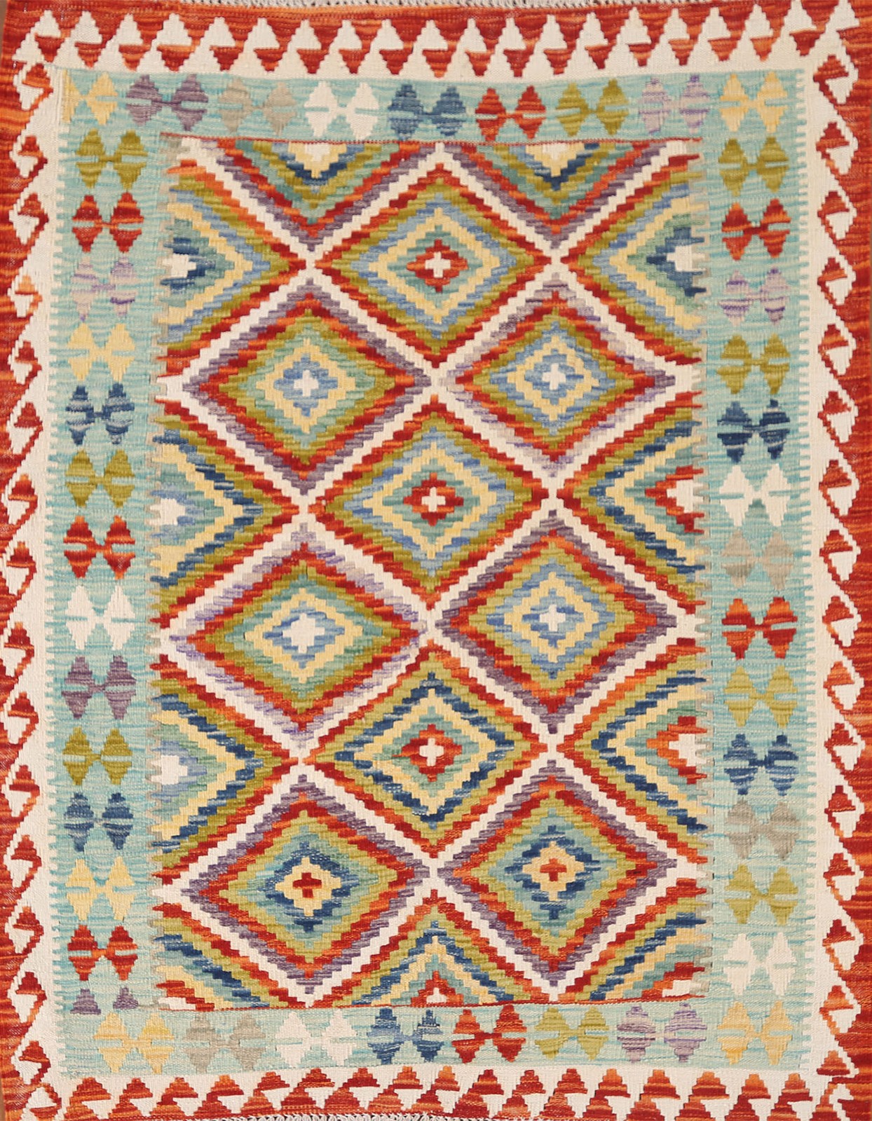 Kilim Oriental Accent Rug 4×5 Ft Hand-Woven Reversible Wool Oriental Carpet