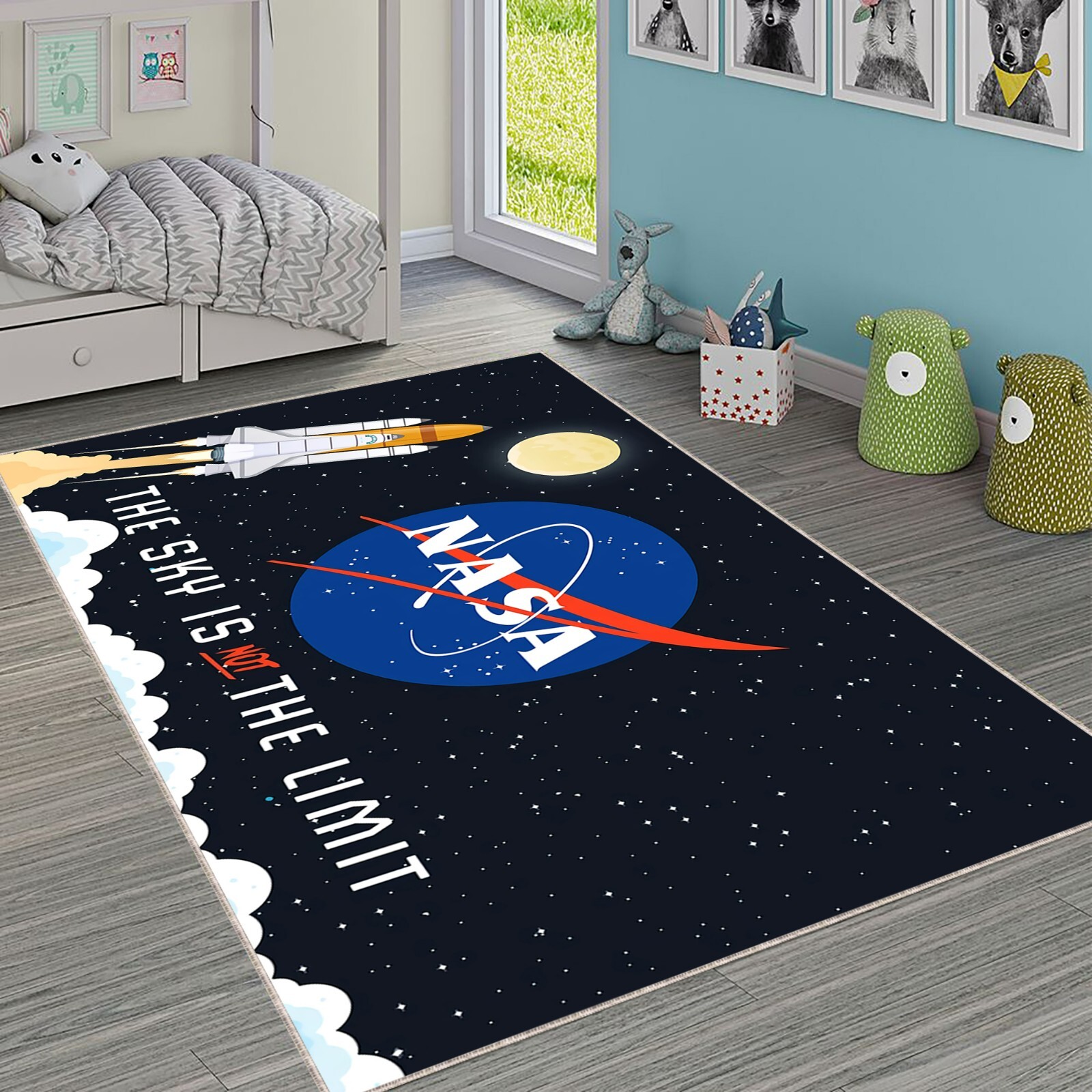 NASA Rocket Launch Rug, Space Shuttle Carpet, Astronaut Kids Room Decor, Galaxy