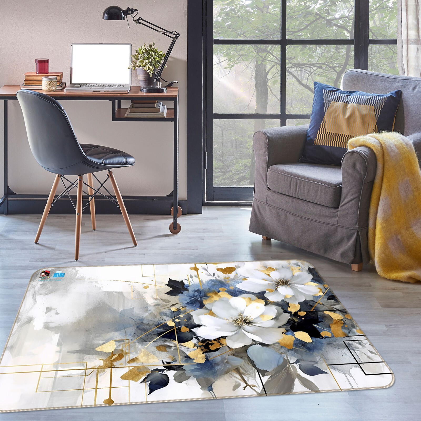 3D Ink Petals K080 Non Slip Rug Mat Elegant Photo Carpet Panda