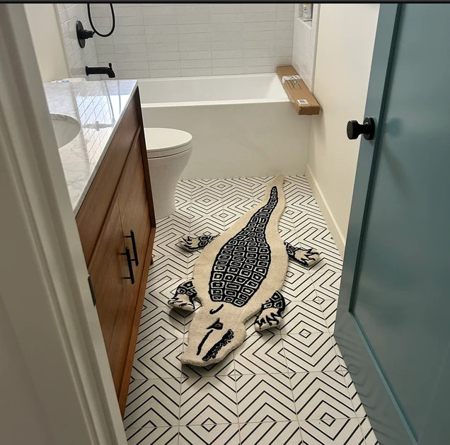 Crocodile Shape Tufted Rug Cream Black Animal Print Nursery Graphic Floor Rug