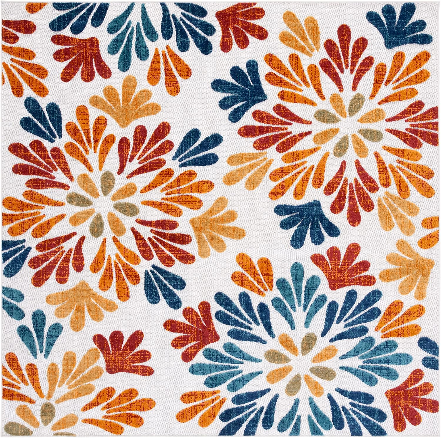 SAFAVIEH Washable Rug Outdoor Cabana Collection – 5’3″ Square, Cream & Red, Non-