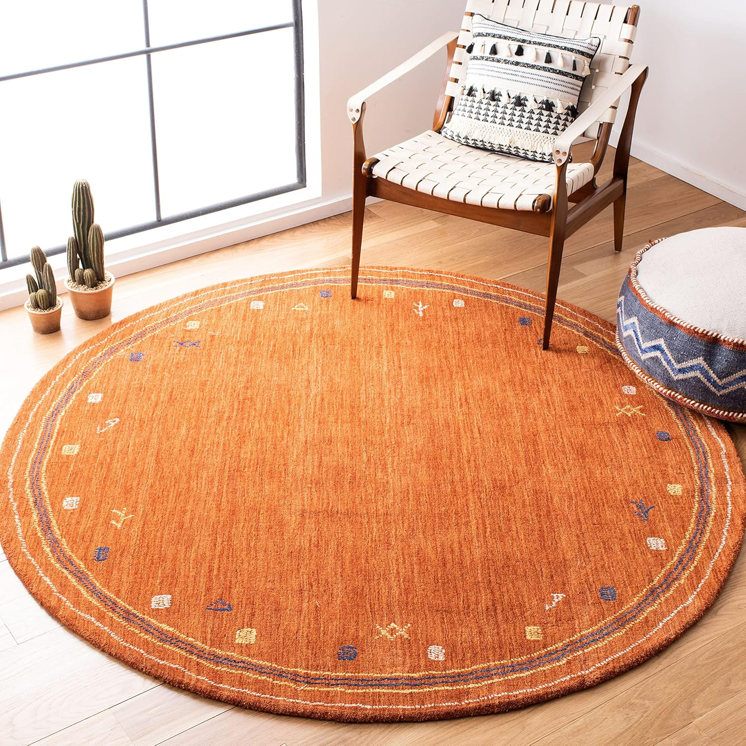 Himalaya 6′ Round Handmade Premium Wool Area Rug in Rust – HIM563P