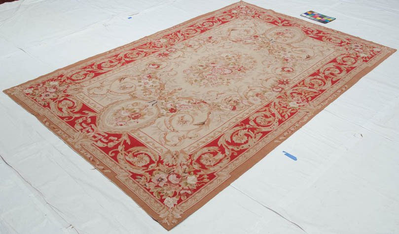 RRA 6×9 Fine Needlepoint French Aubusson Design Beige & Red Rug 14178