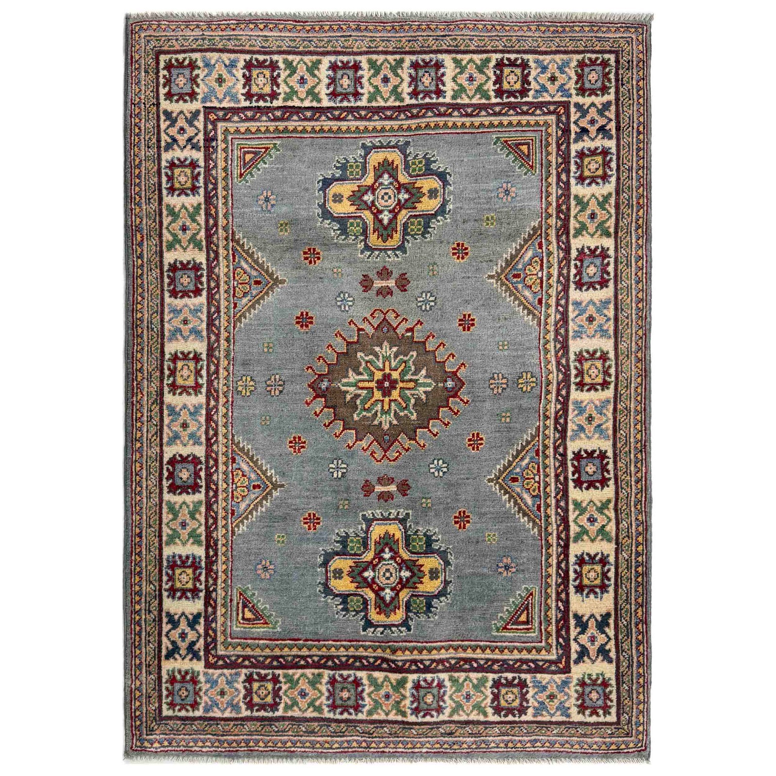 100x146cm Tribal Medallion Patterns Hand-Knotted Kazak Area Rug 3’3×4’10, R37481