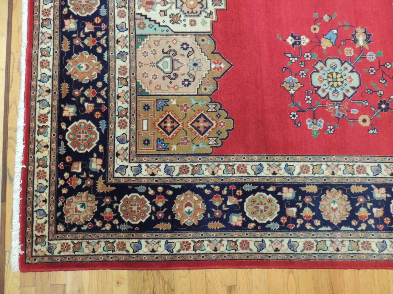 WOW! 9×12 Semi-Antique Kashaan Oriental Area Rug RED Pink Blue Rust Teal