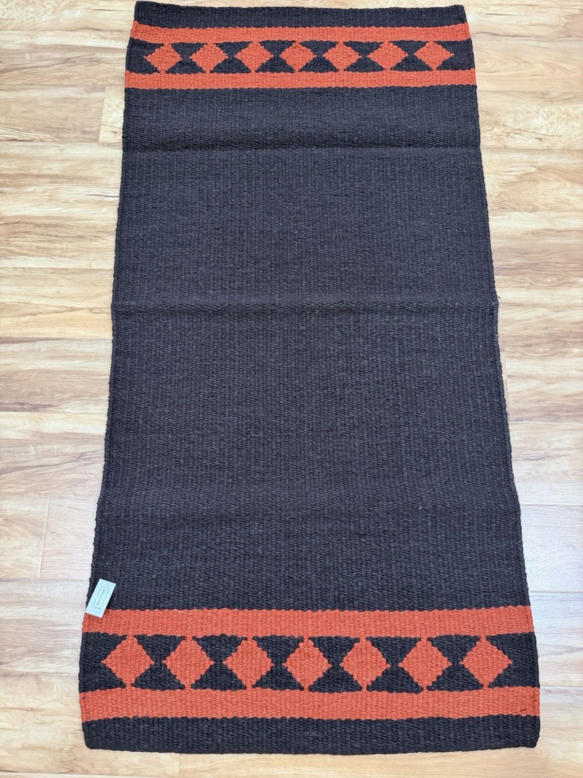 Dark Brown Handwoven Wool Area Rug 34×63 Southwestern Tribal Made in India