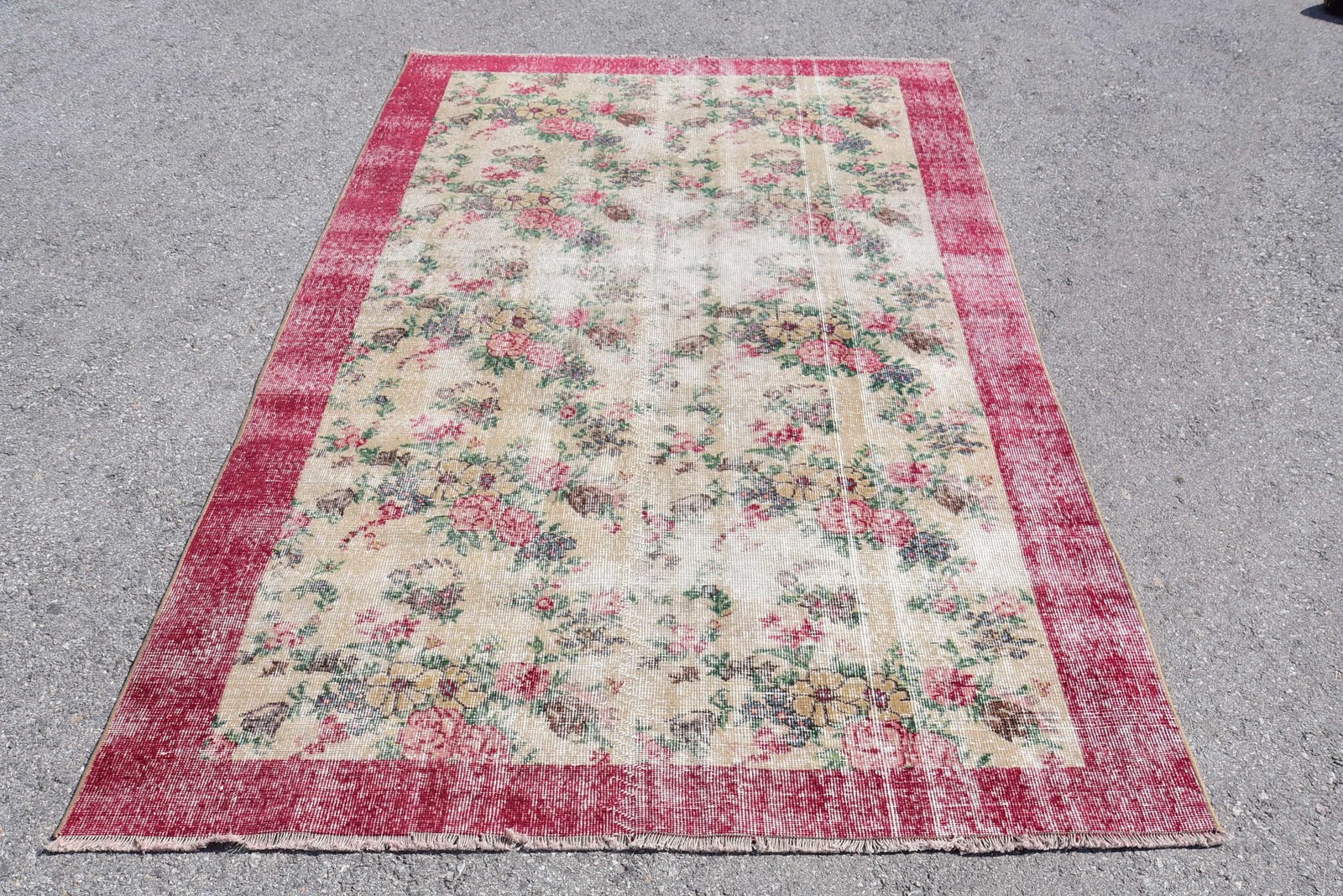 4,9×8 ft Vintage Rug, Turkish Area Rug, Red Beige Handmade Rug