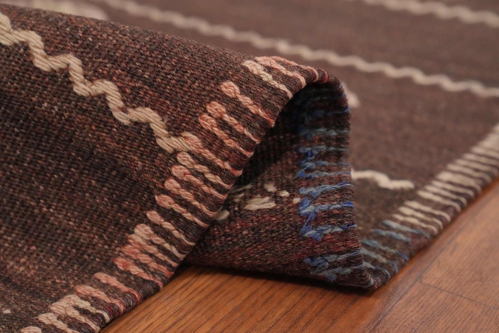 Brown Kilim Area Rug 5×9 Flat-weave Featuring Colorful Ethnic Motifs