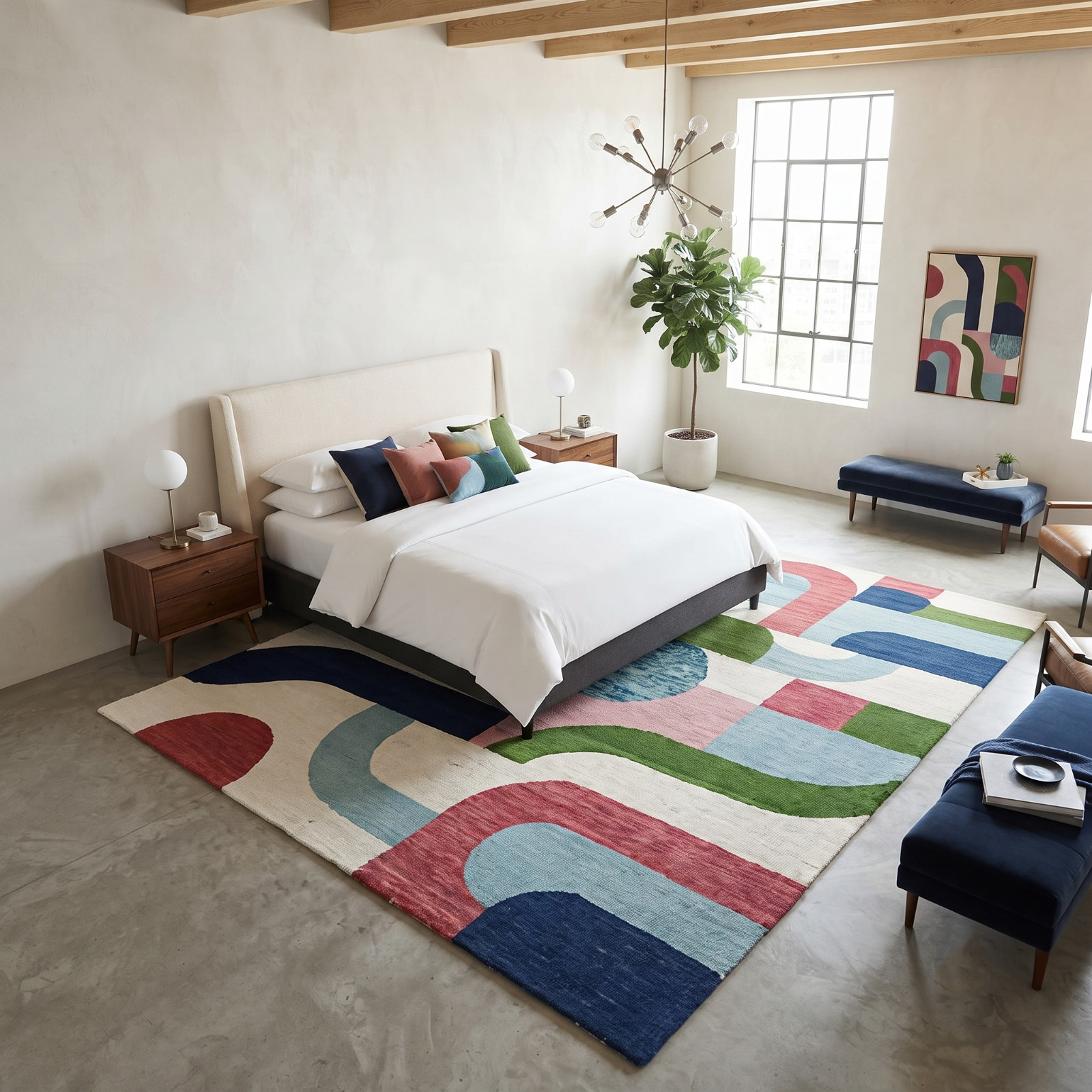 8×10 Hand Tufted Wool Rug Modern Geometric Color Block Multicolor Area Carpet
