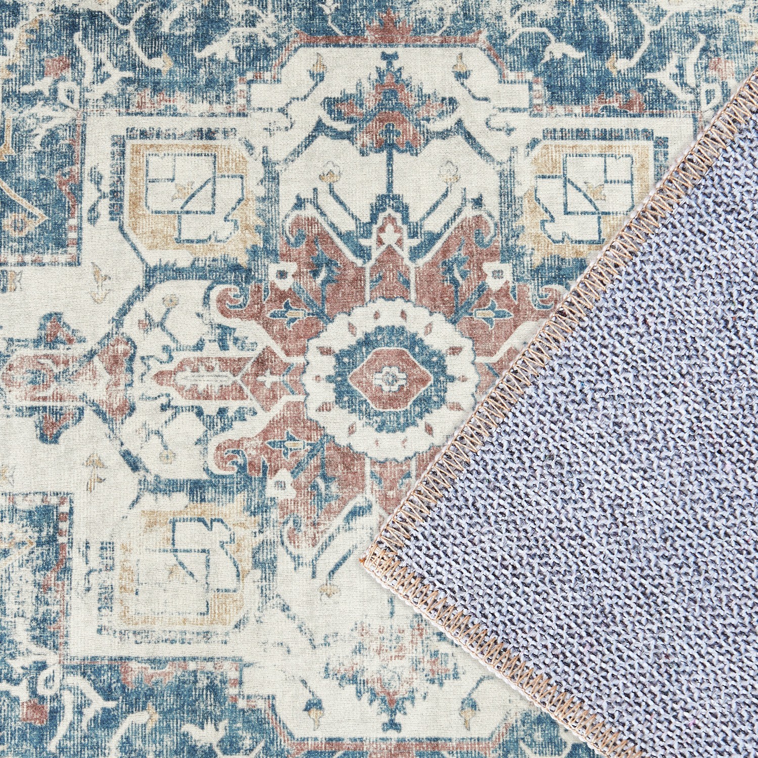 2×3 Kelda Area Rug Entryway Accent Rug Indoor Vintage Floor Mat Navy Blue