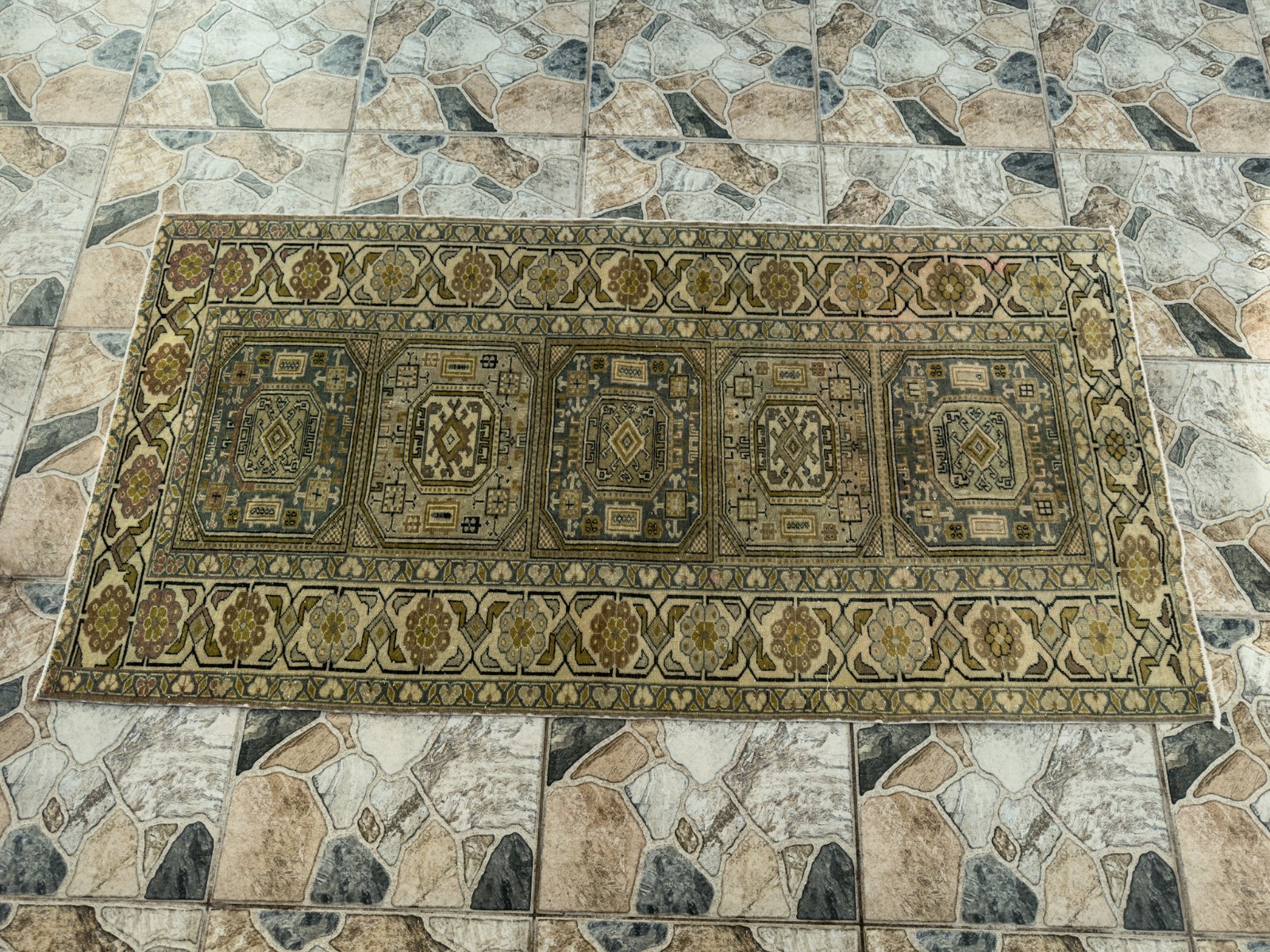 1980s Geometric Turkish Vintage Small Rug Tribal Handmade Anatolian Wool 3×6 ft