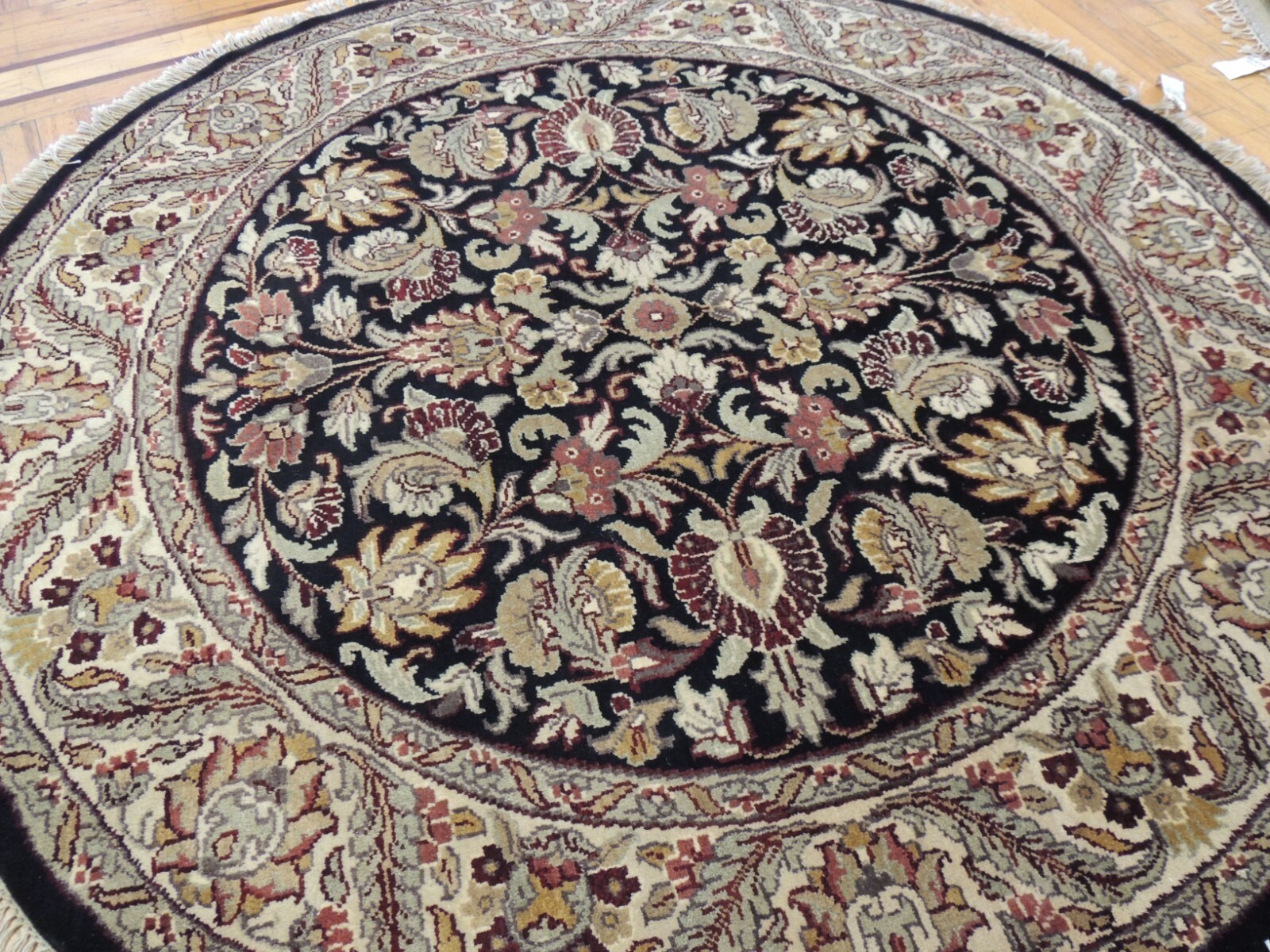 6×6 ROUND AGRA Oriental Area Rug wool hand-knotted Black, Green, Rust, Gold
