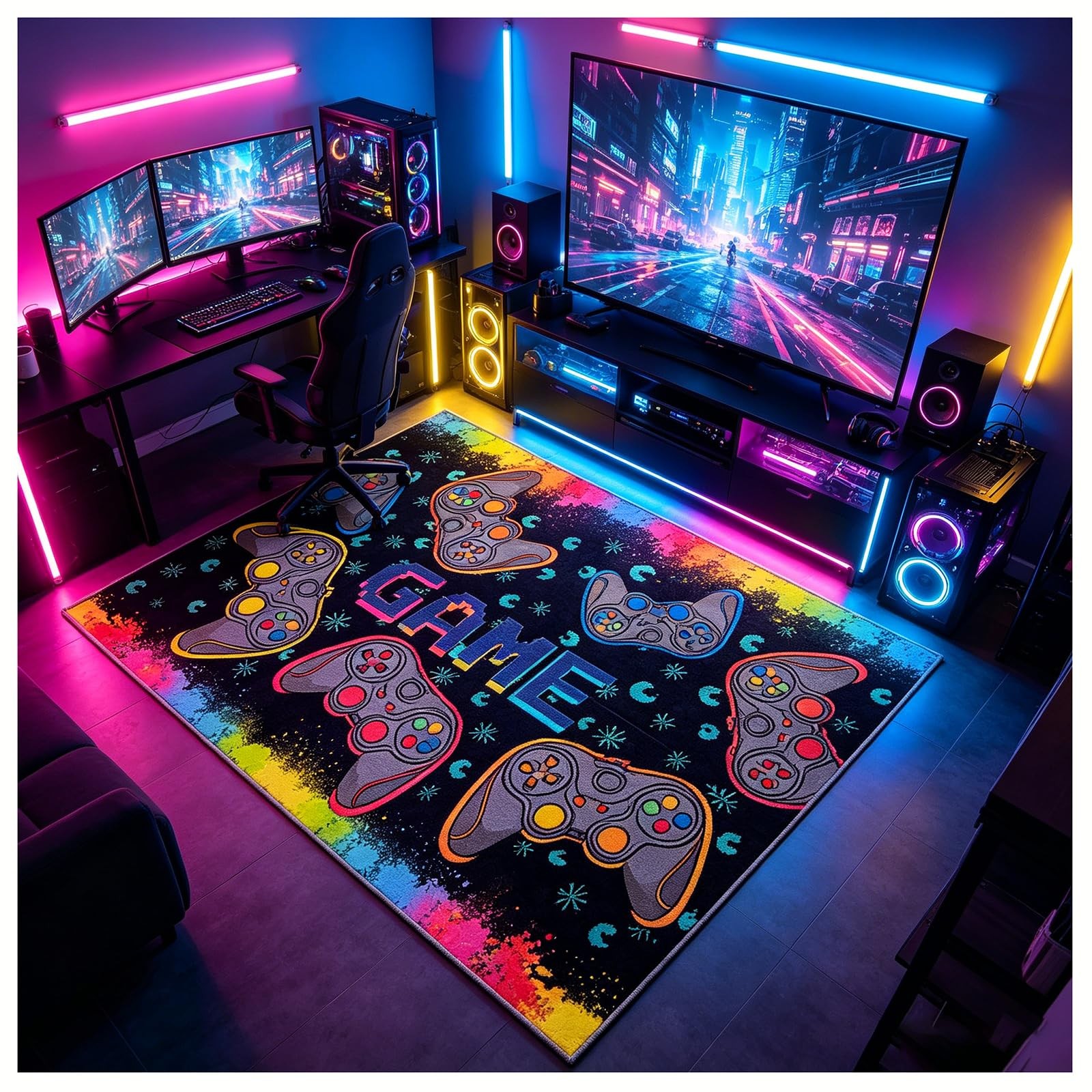Soft Black Cool Game Controller Video Games Boy Bedroom Carpet Fits 39×59 Inch