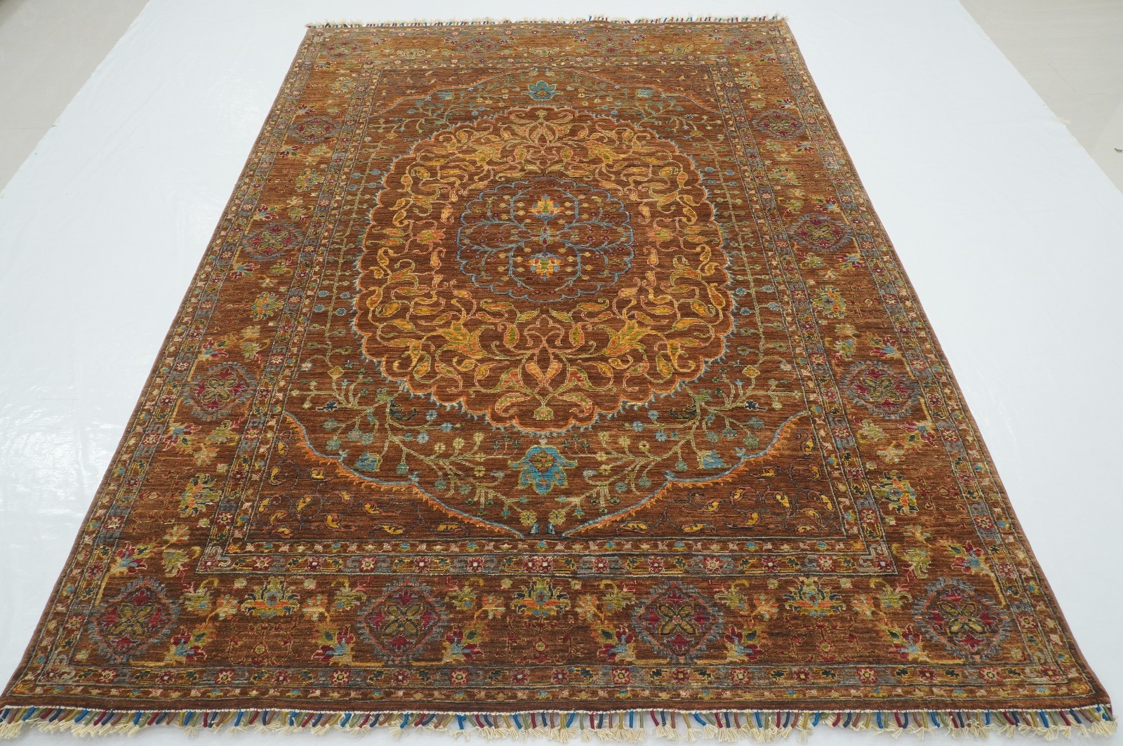 6×8 ft Brown Oushak Style Afghan Fine Hand Knotted Wool Area Rug