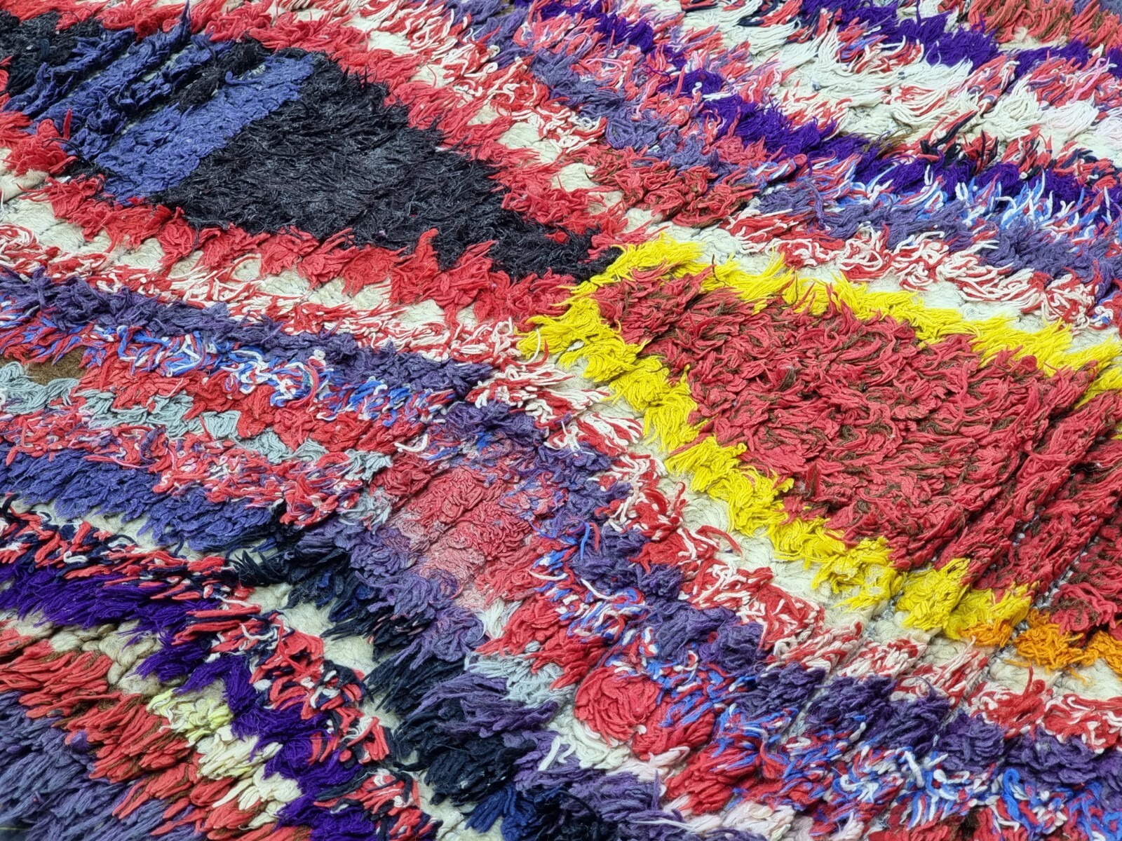 Moroccan Handmade Vintage Rug 2’6″x6′ Berber Geometric Blue Cotton Carpet
