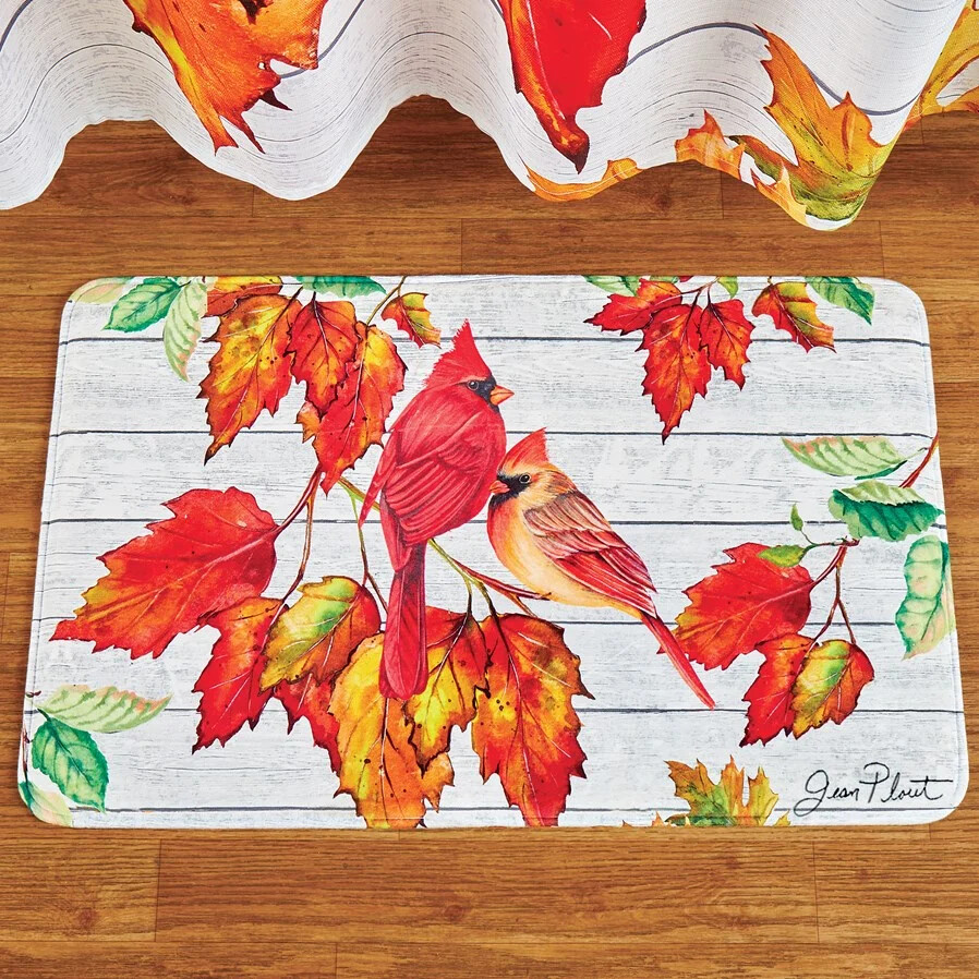 Jean Plout Skid-Resistant Autumn Cardinal Leaf Bath Rug