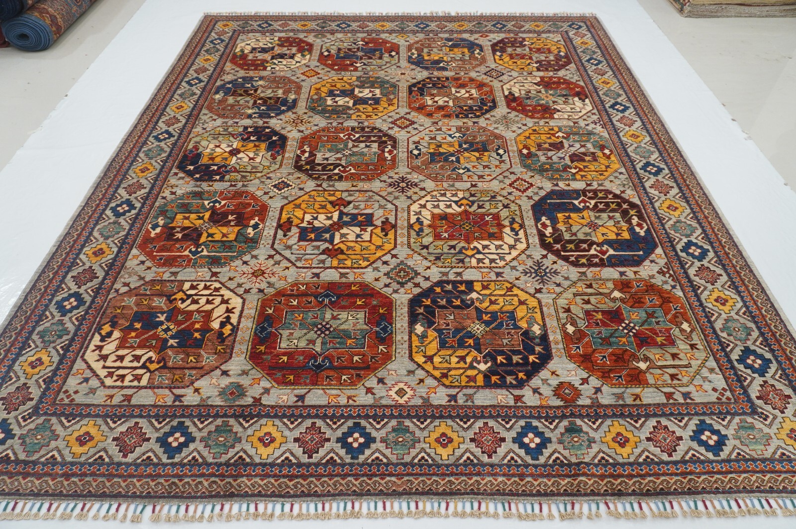 8 x 10 ft Gray Ersari Afghan Hand Knotted Veg dyes Wool Tribal Area Rug