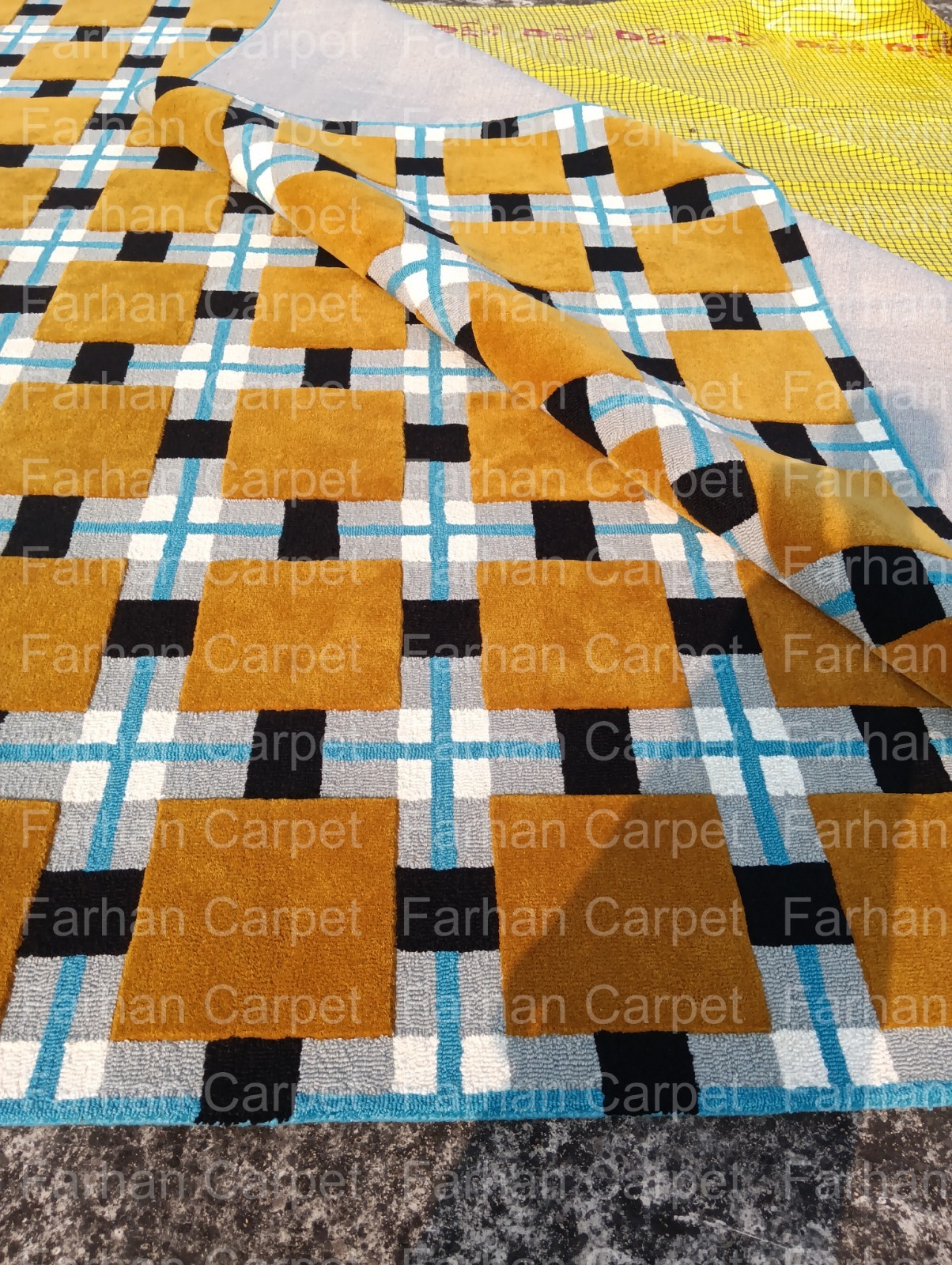 Hand Tufted Geometric Area Rug 12×15 Ft | Modern Checkered Wool Carpet for Large